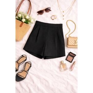 Aritzia Babaton Women's Pleated High-Rise Crepe Relaxed Mini Shorts Black Size 0